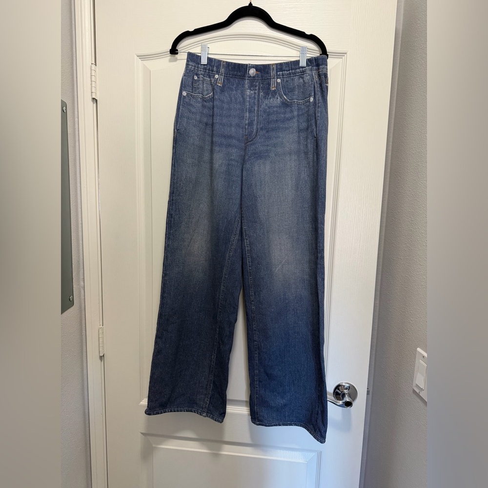 rag & bone Denim Blue Wide Leg Sweat Jeans - Picture 4 of 5